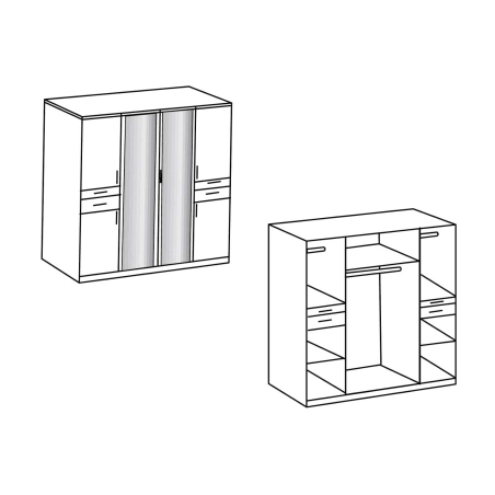 Armoire 6 portes - Double miroir / Lingère / Dressing / Tiroirs Koblenz