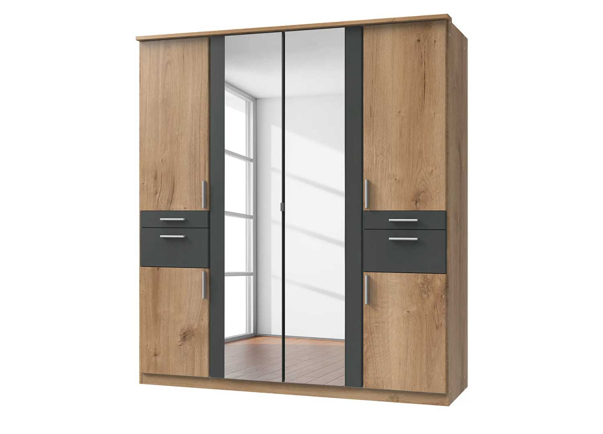 Armoire moderne 179 cm 6 portes et 4 tiroirs avec miroirs