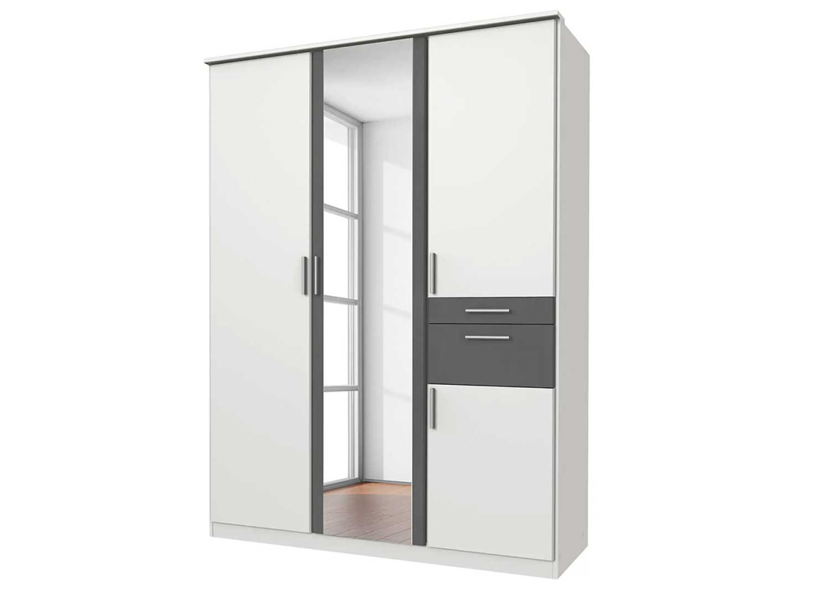 Armoire moderne blanche et gris graphite avec rangements pas cher