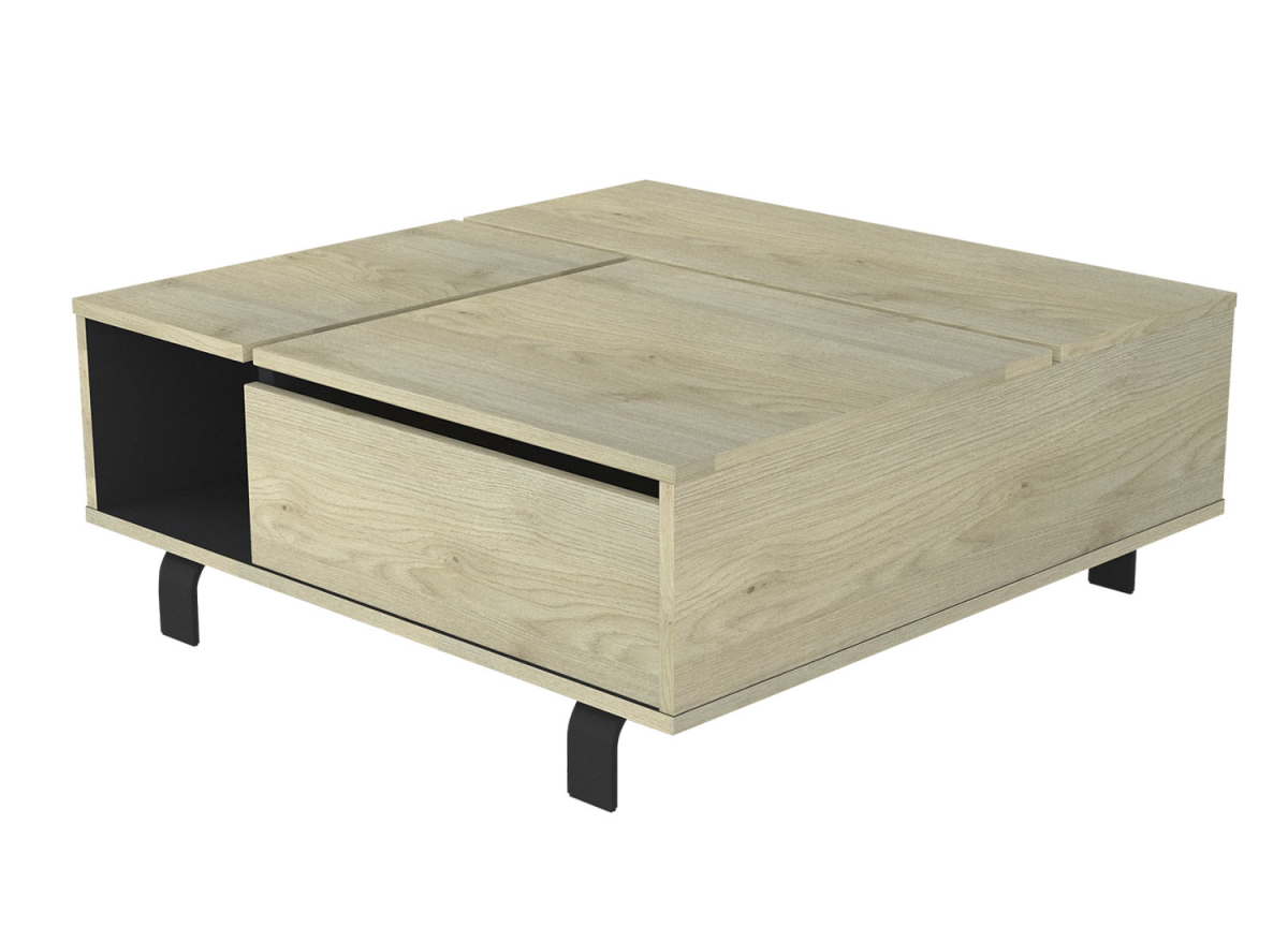 Table basse contemporaine relevable décor chêne et noir ardoise Rush