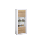 Vitrine design blanche / bois avec reliefs et éclairage LED Karma