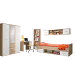 Meubles de chambre enfant blanc et bois avec nombreux rangements