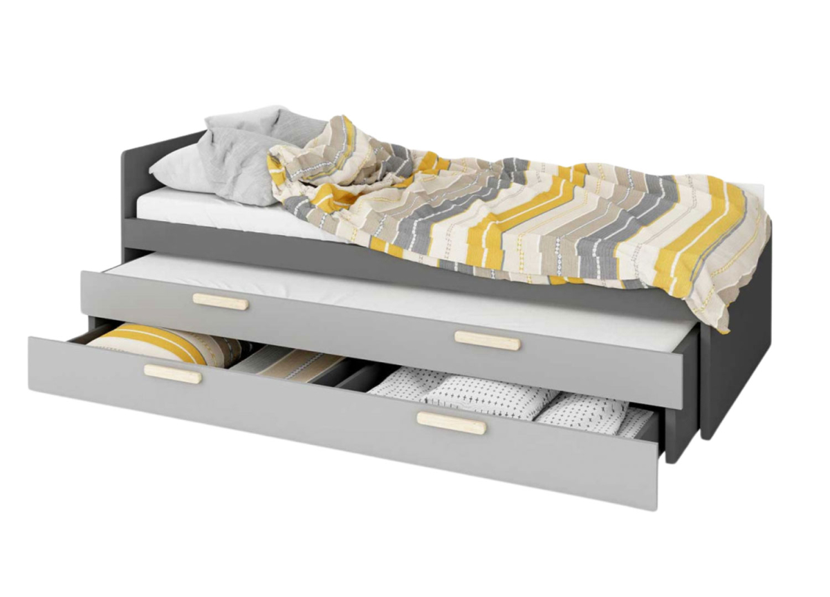 Lit 90x200 + tiroir-lit avec sommier et matelas Pok