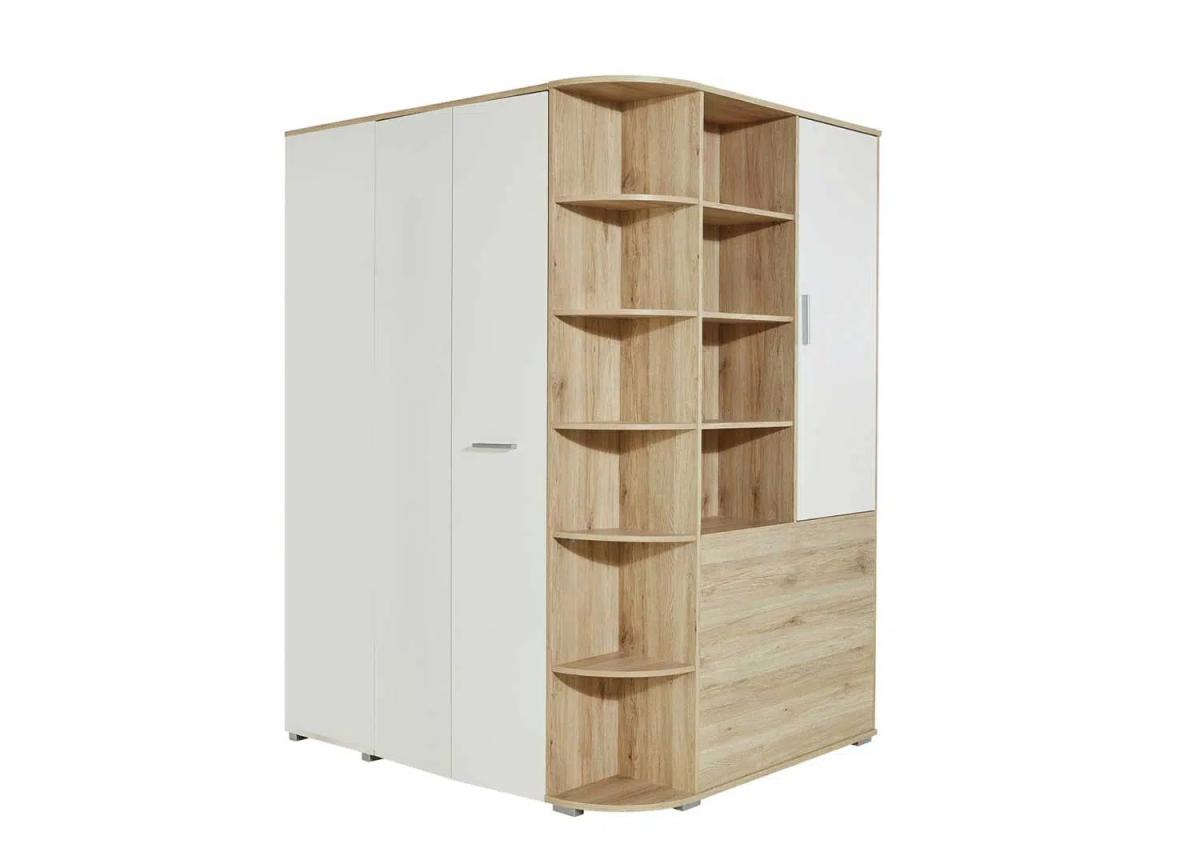 Armoire d'angle moderne blanche et chêne de chambre enfant