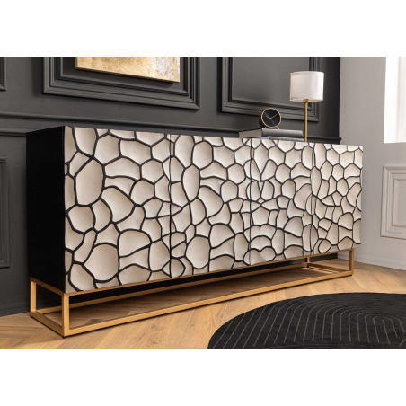 Buffet bois massif blanc et noir 177 cm Vulcano