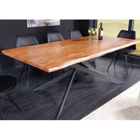 Table de repas 200 cm acacia et pieds mikado noir Léandro