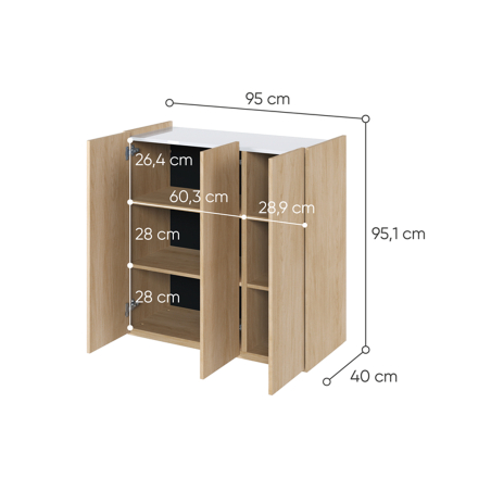 Meuble de rangement 3 portes bois et blanc Jess