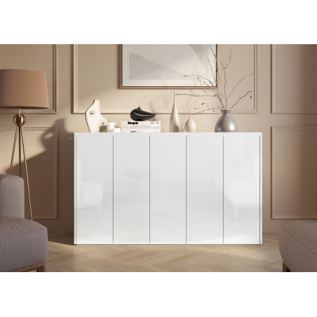 Buffet 156 cm blanc brillant et bois Jess