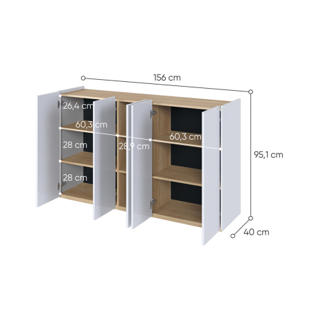 Buffet 156 cm blanc brillant et bois Jess