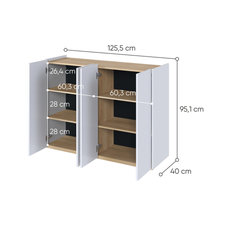 Buffet 156 cm blanc brillant et bois Jess