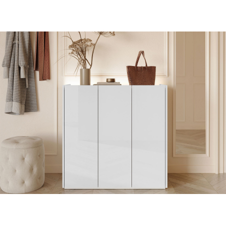 Commode 3 portes blanc brillant avec bande LED Jess