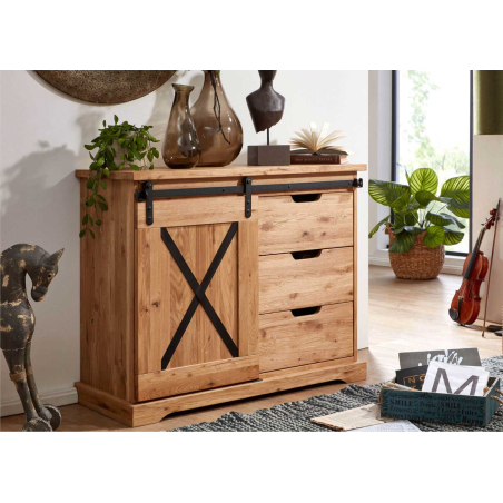 Commode 1 porte et 3 tiroirs en bois massif Anne