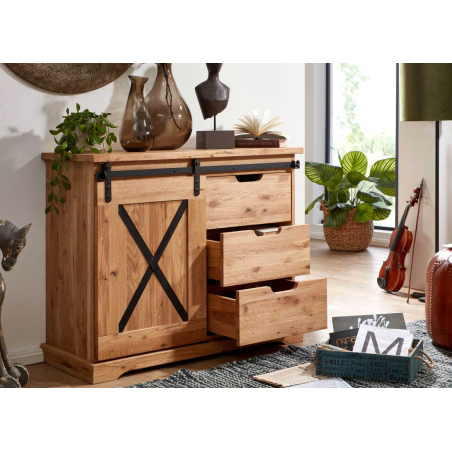 Commode 1 porte et 3 tiroirs en bois massif Anne