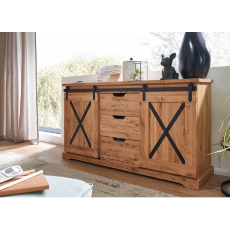 Buffet 150 cm en bois de chêne et métal noir Anne