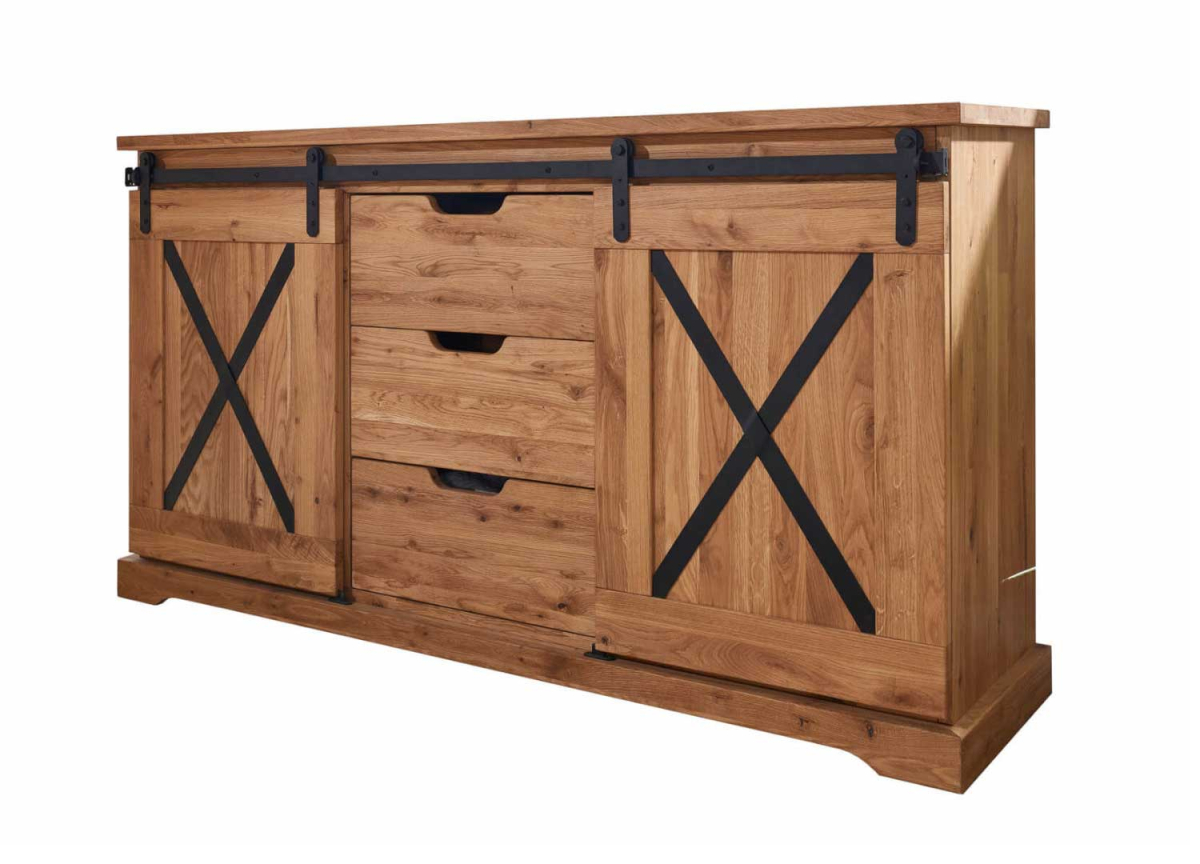 Buffet 150 cm en bois de chêne et métal noir Anne