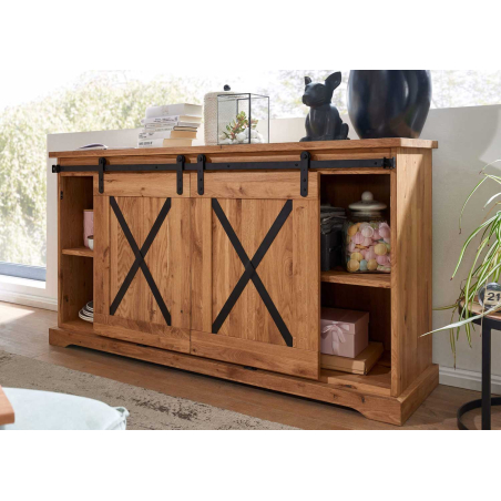 Buffet 150 cm en bois de chêne et métal noir Anne