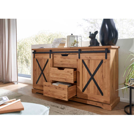 Buffet 150 cm en bois de chêne et métal noir Anne