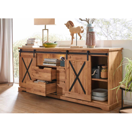 Buffet rustique en chêne et métal 198 cm Anne