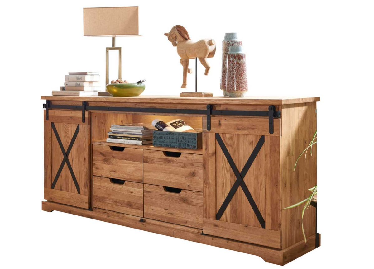 Buffet rustique en chêne et métal 198 cm Anne