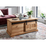 Table basse coffre en bois massif avec porte coulissante