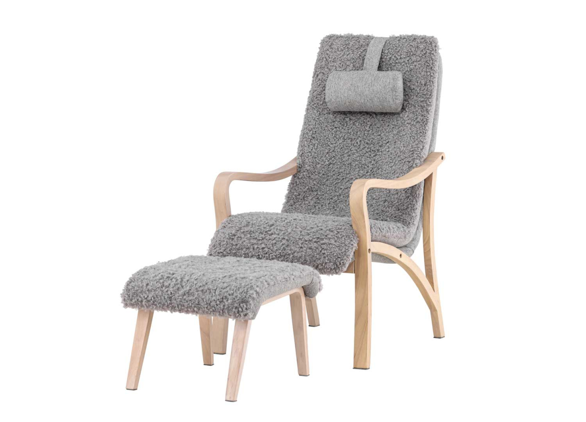 Fauteuil relax avec repose-pieds gris et bois Faro