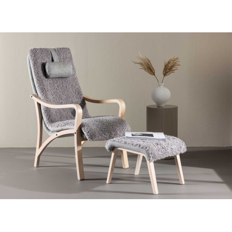 Fauteuil relax avec repose-pieds gris et bois Faro