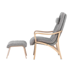 Fauteuil relax avec repose-pieds gris et bois Faro