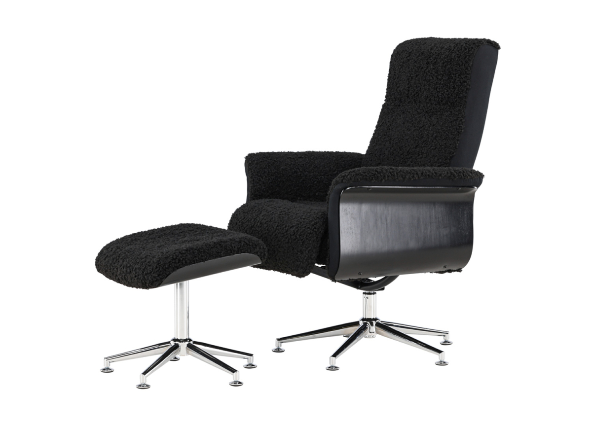 Fauteuil tissu bouclé et contreplaqué noir Hagon