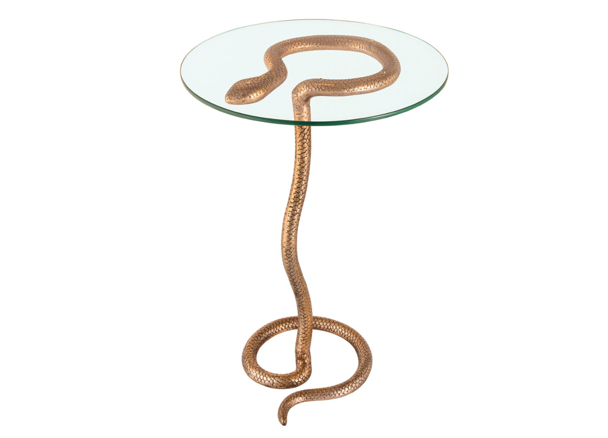 Table d'appoint ronde en verre et structure serpent Lucius