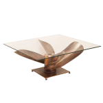 Table basse originale socle hélice de bateau et plateau en verre carré 85 cm