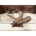 Table basse originale socle hélice de bateau et plateau en verre 85 cm