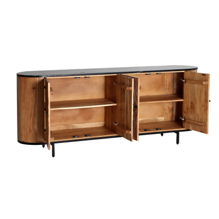 Buffet 180 cm bois massif et marbre 4 portes Tirza