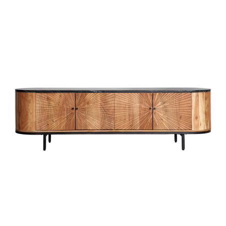 Meuble TV 170 cm acacia et marbre noir veiné Tirza