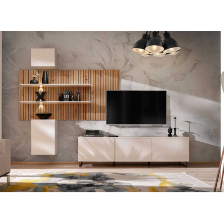 Ensemble TV moderne cachemire et chêne artisan avec LED Gusto