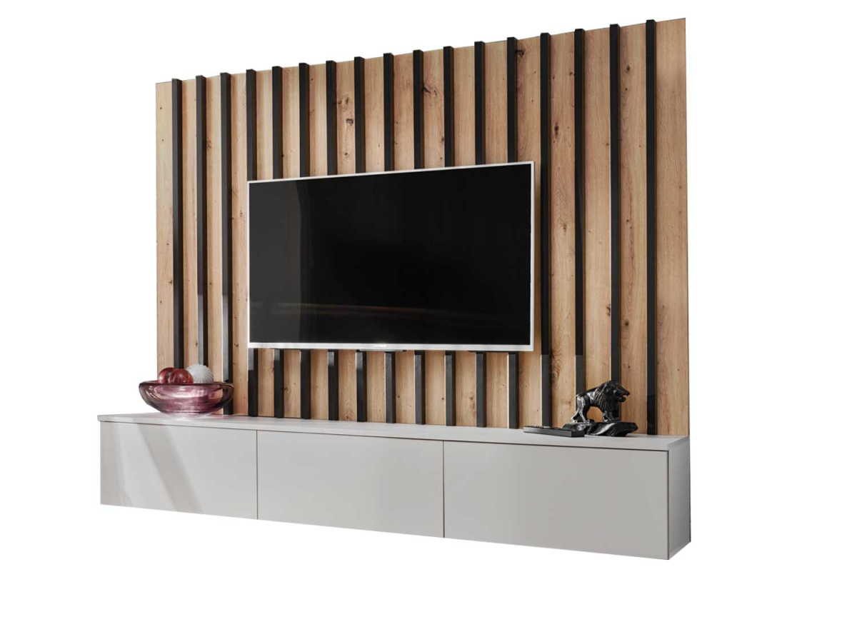 Ensemble TV mural 180 cm gris perle bois et noir Verti