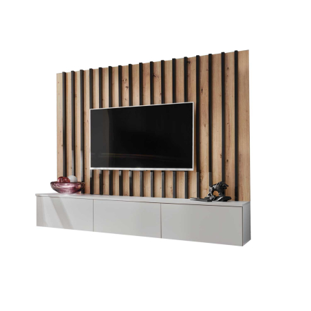 Ensemble TV mural 180 cm gris perle bois et noir Verti