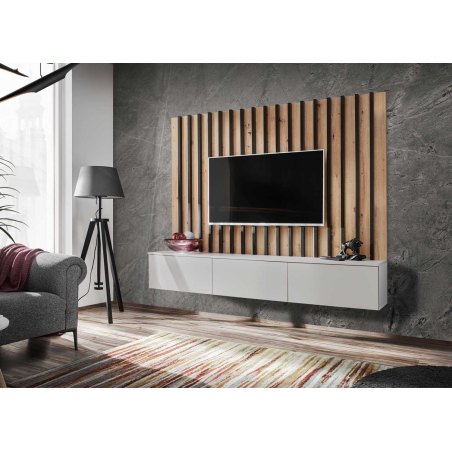 Ensemble TV mural 180 cm gris perle bois et noir Verti