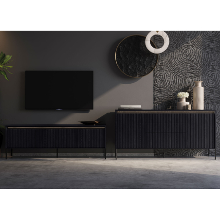 Buffet moderne noir avec LED 166 cm Marie