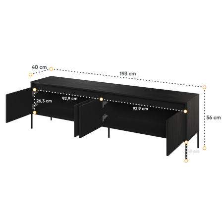 Banc TV moderne noir 4 portes 197 cm Marie