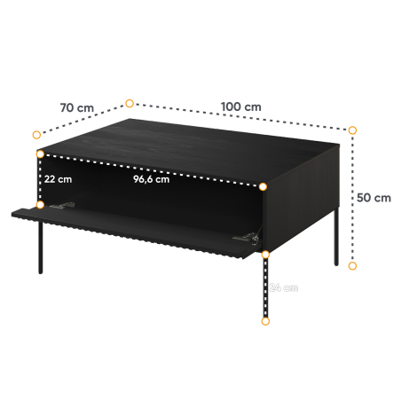 Table basse 100 cm noir avec 1 porte Marie