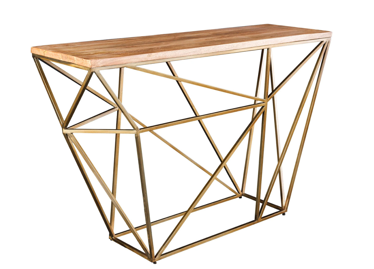 Table Console Laiton et Bois de Manguier