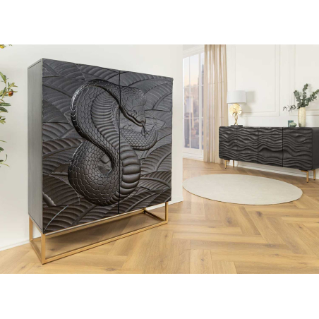 Mobilier design bois manguier massif sculpté