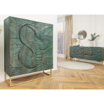 Buffet design sculpté en bois déco serpent turquoise