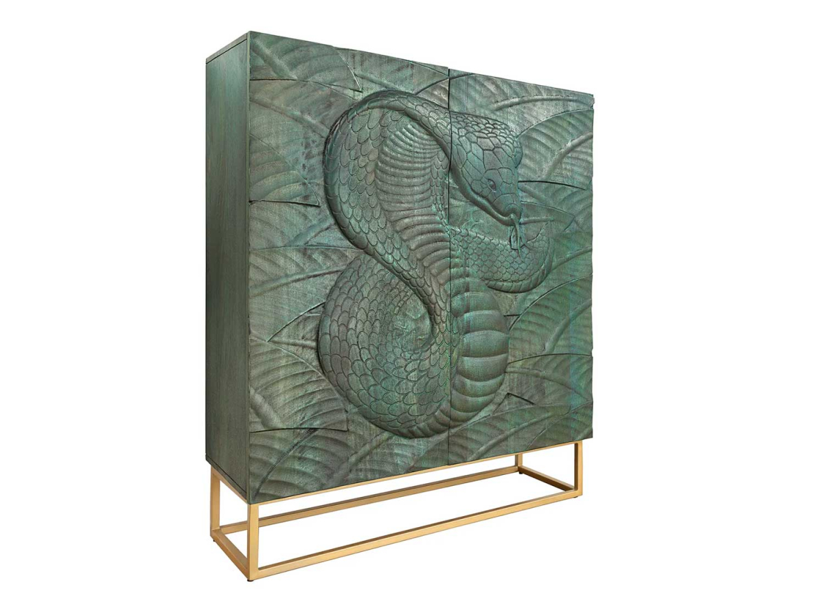 Buffet haut moderne en bois sculpté turquoise