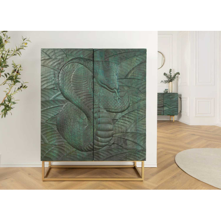 Meuble buffet haut moderne en bois sculpté turquoise