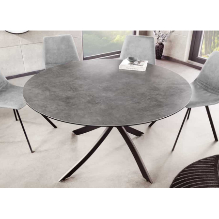 Table ronde design céramique béton 120 cm 6 personnes