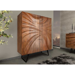 Meuble buffet haut de salon design en bois massif façades sculptées