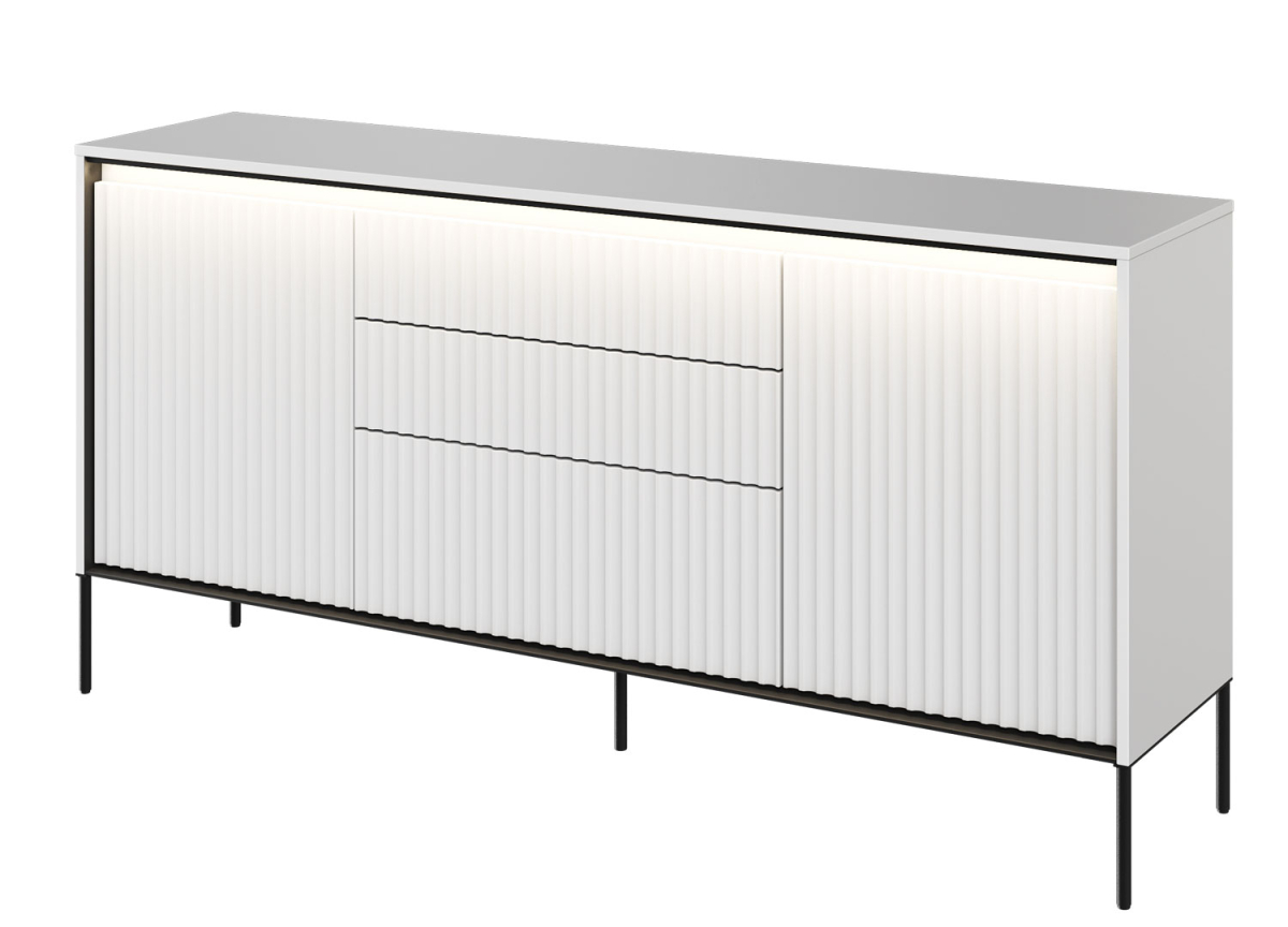 Buffet blanc 2 portes 3 tiroirs avec bandeau LED