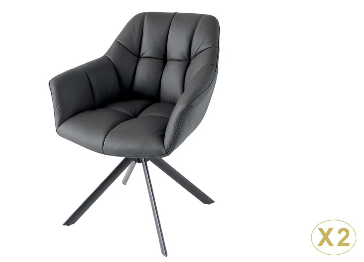 Fauteuil pivotant design avec accoudoirs en cuir noir