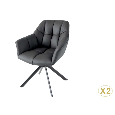 Fauteuil pivotant design avec accoudoirs en cuir noir